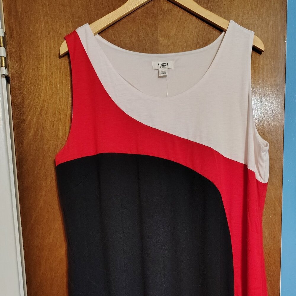 Cato Sleeveless Knee-length Dress, 18/20W, Black, White, Red